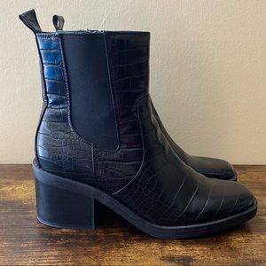 Black Faux Snakeskin Boots